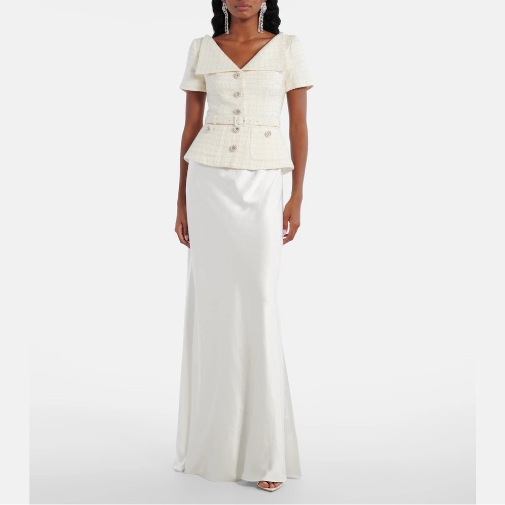 Self-Portrait bridal peplum satin and bouclé maxi dress (NEW and unworn!)